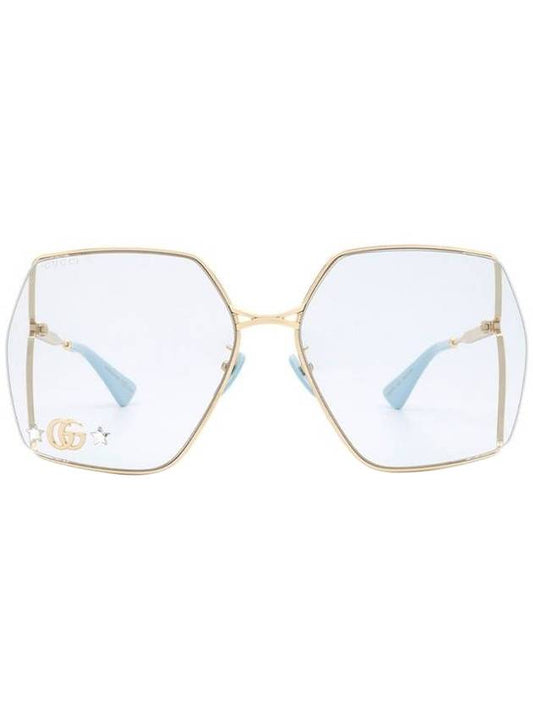 Eyewear Polygonal Gold Frame Sunglasses Light Blue - GUCCI - BALAAN.