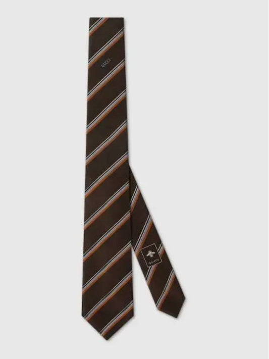 Striped Silk Jacquard Tie Brown Sky Blue 7924674E0092269 - GUCCI - BALAAN 1