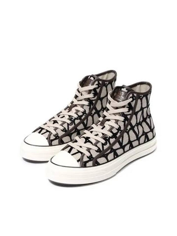 Toile Iconograph High Top Sneakers Beige Brown - VALENTINO - BALAAN 1