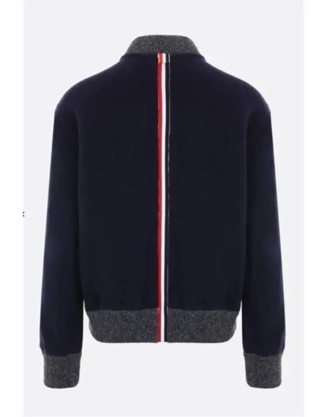 Fleece Stripe Wool Bomber Jacket Navy - THOM BROWNE - BALAAN 3