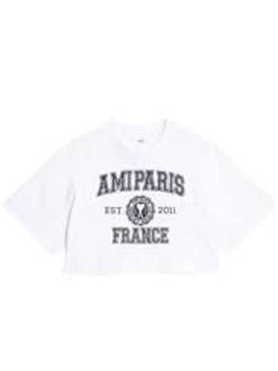 Embroidered Logo Crop Short Sleeve T-Shirt White - AMI - BALAAN 2