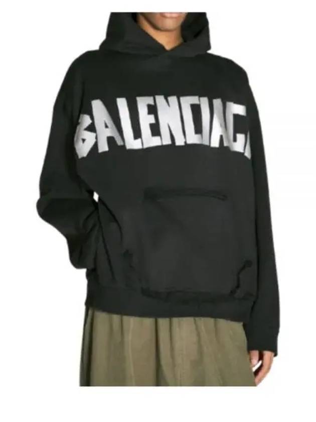 Logo Tape Cotton Hoodie Black - BALENCIAGA - BALAAN 2