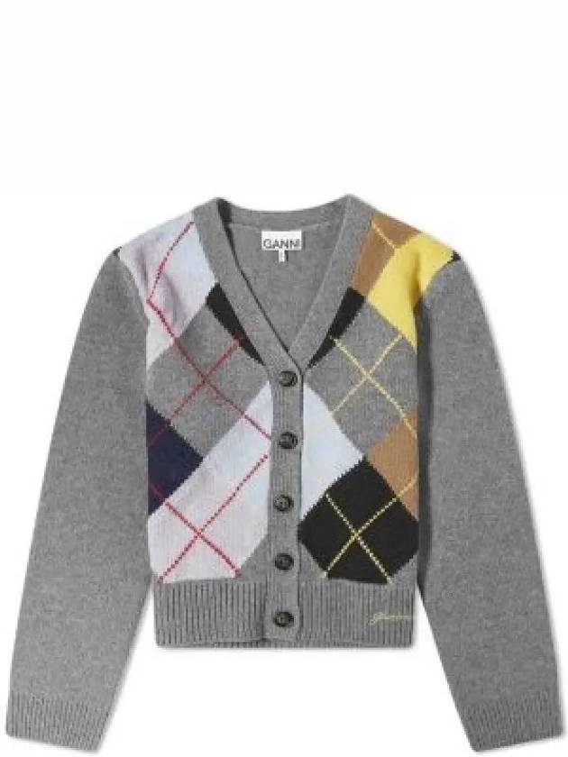 Argyle Pattern Cardigan Grey - GANNI - BALAAN 2