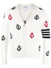 Anchor Intarsia 4-Bar V-Neck Cardigan White - THOM BROWNE - BALAAN 2