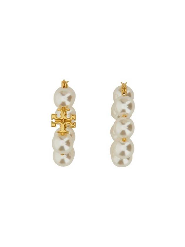 Women's Kira Hoop Logo Pearl Earrings White - TORY BURCH - BALAAN 3