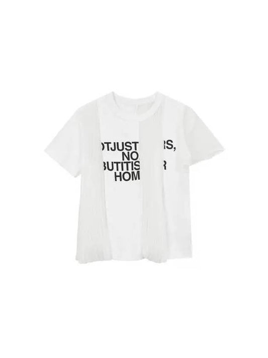 Women s Pleated Mesh Panel T Shirt White - SACAI - BALAAN 1