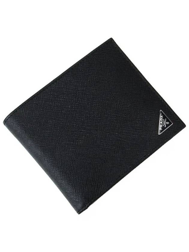 Triangle Logo Saffiano Half Wallet Black - PRADA - BALAAN 6