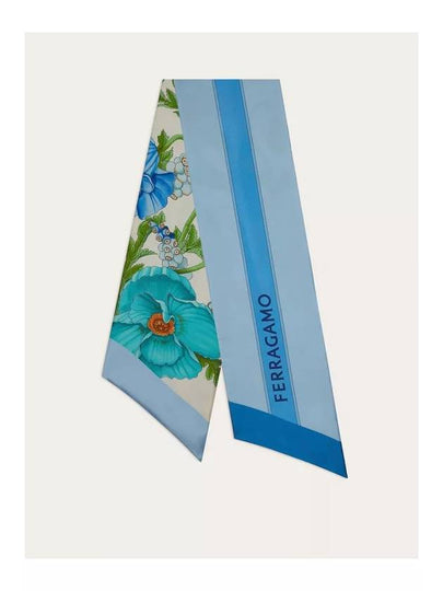 Poppies Print Silk Scarf Blue - SALVATORE FERRAGAMO - BALAAN 2