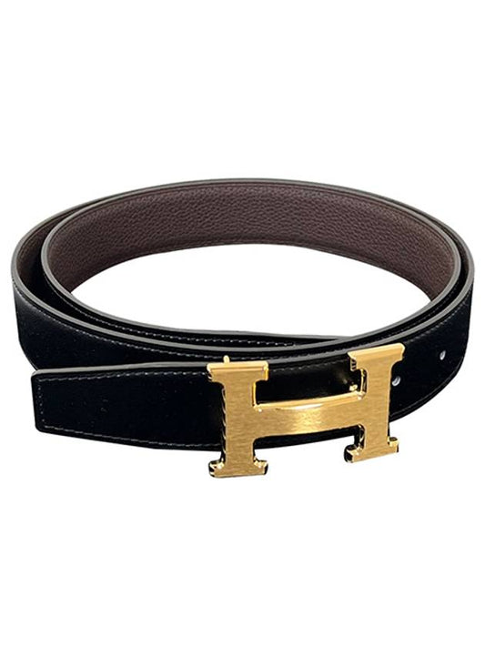 H Gold Buckle Reversible Leather Belt 32mm Noir Brown - HERMES - BALAAN.