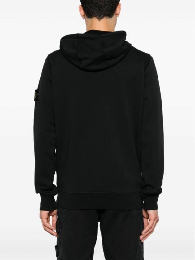 Organic Cotton Fleece Zip-Up Hoodie Black - STONE ISLAND - BALAAN 4