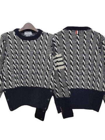 Diagonal Donegal bicolor cable knit MKA469A 1126755 - THOM BROWNE - BALAAN 1