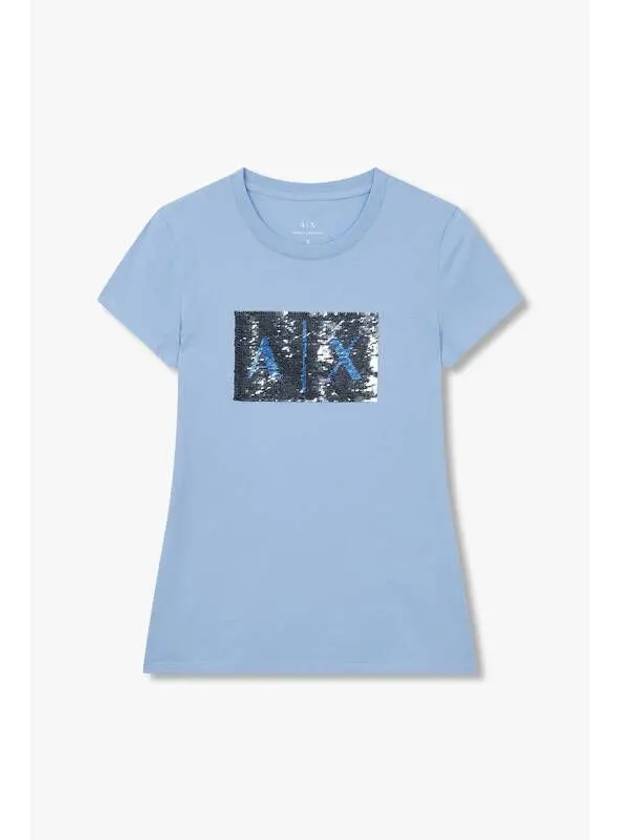 Women s Change Sequin Logo T Shirt Sky Blue - ARMANI EXCHANGE - BALAAN 1