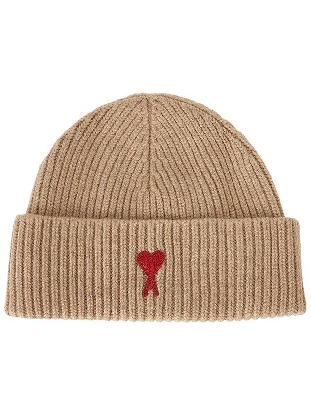 Logo Patch Merano Wool Beanie Camel - AMI - BALAAN 2