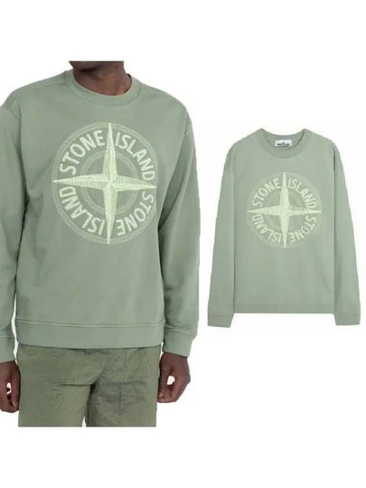 Garment Dyed Stitches Four Print Crewneck Sweatshirt Green - STONE ISLAND - BALAAN 2