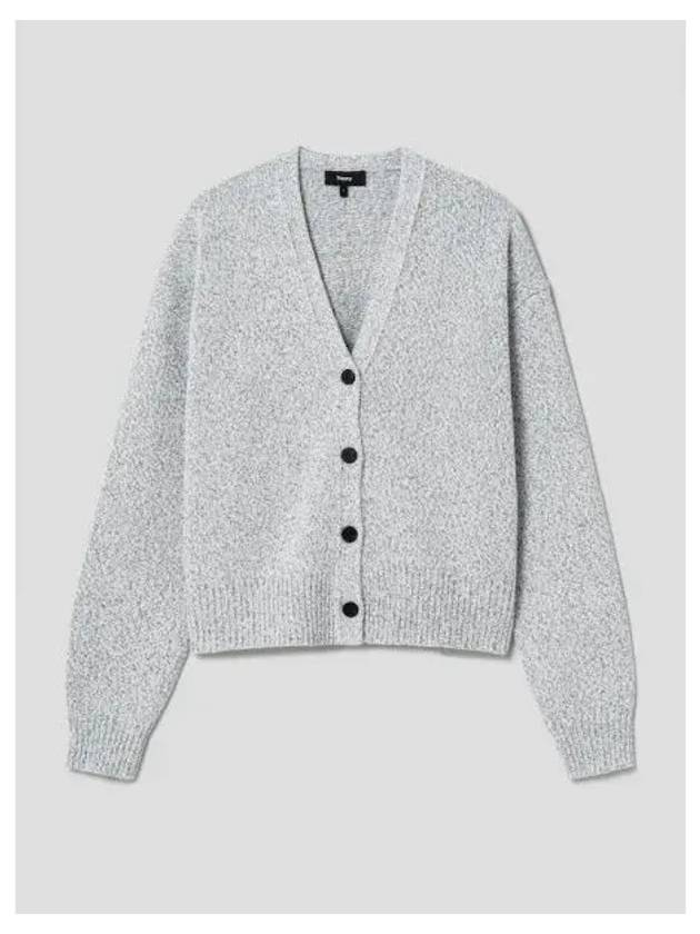 Women s Wool Cashmere Boucle V neck Crop Spring Fall Cardigan Light Heather Gray Mou Line Domestic Product GM0023112114387 - THEORY - BALAAN 1