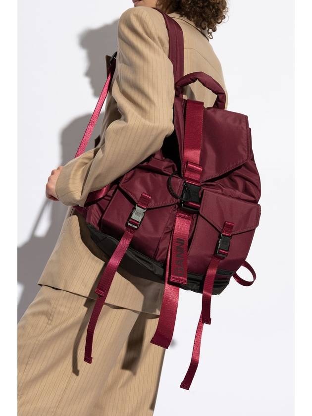 Ganni Backpack With Logo, Women's, Burgundy - GANNI - BALAAN 2