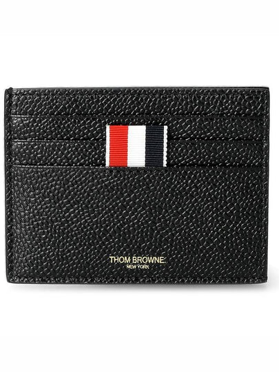 Pebble Grain Leather Stripe Note Compartment Card Wallet Black - THOM BROWNE - BALAAN 2