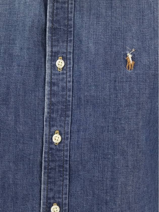 Embroidered Logo Denim Shirt Blue - POLO RALPH LAUREN - BALAAN 5