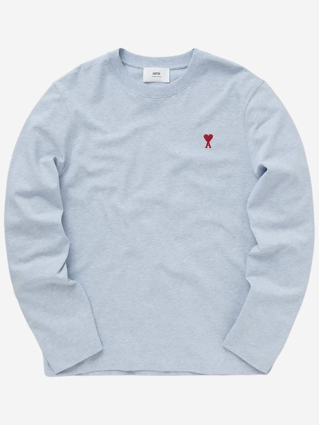 Chain Stitch Heart Logo Long Sleeve T-Shirt Blue - AMI - BALAAN 2