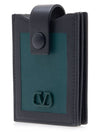 V Logo Signature Leather Card Wallet Black Green - VALENTINO - BALAAN 3