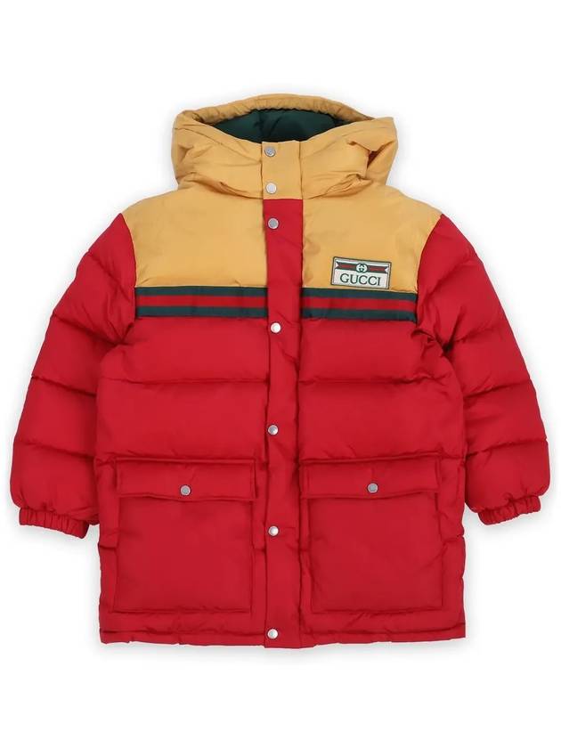 Kids Hooded Logo Nylon Long Padding Jacket Red - GUCCI - BALAAN 4