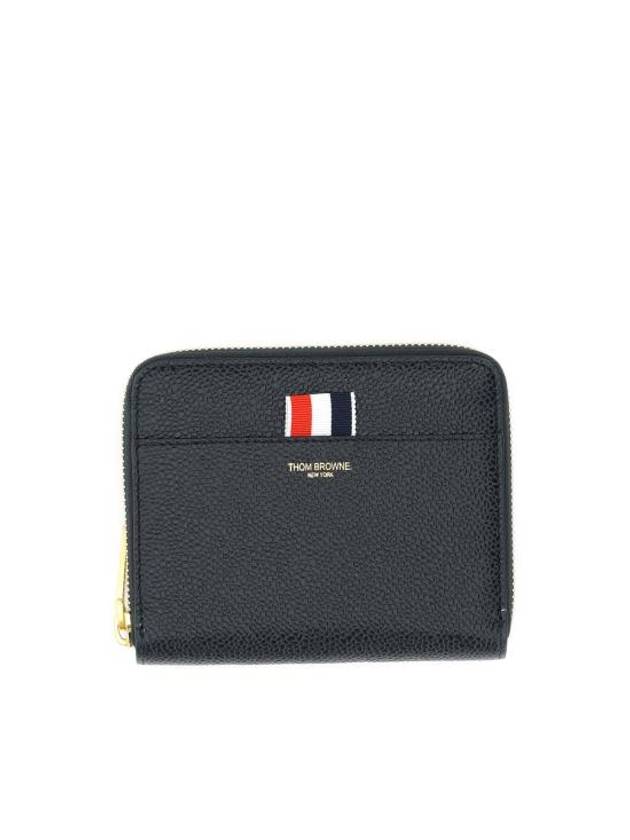 Three Stripes Pebble Grain Zipper Round Half Wallet Black - THOM BROWNE - BALAAN 3