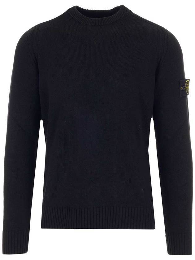 Waffen Patch Round Neck Knit Top Black - STONE ISLAND - BALAAN 1