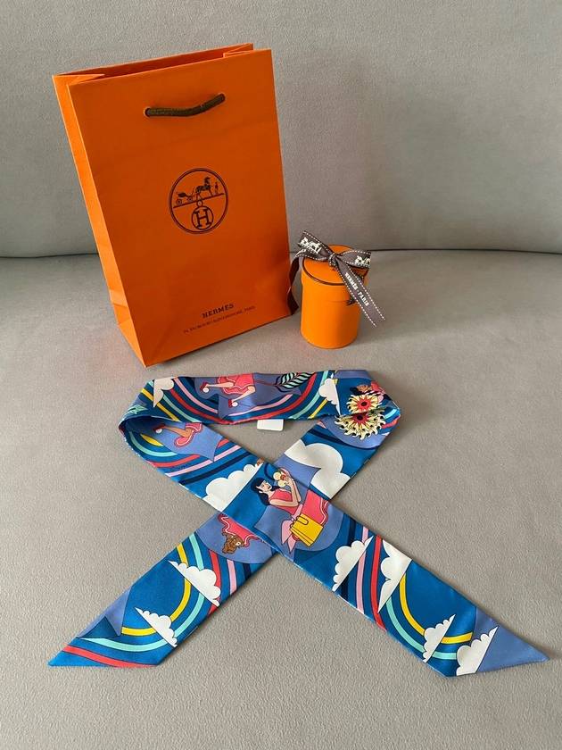 Carres Volants Twilly Scarf Blue Jaune Vif - HERMES - BALAAN 7