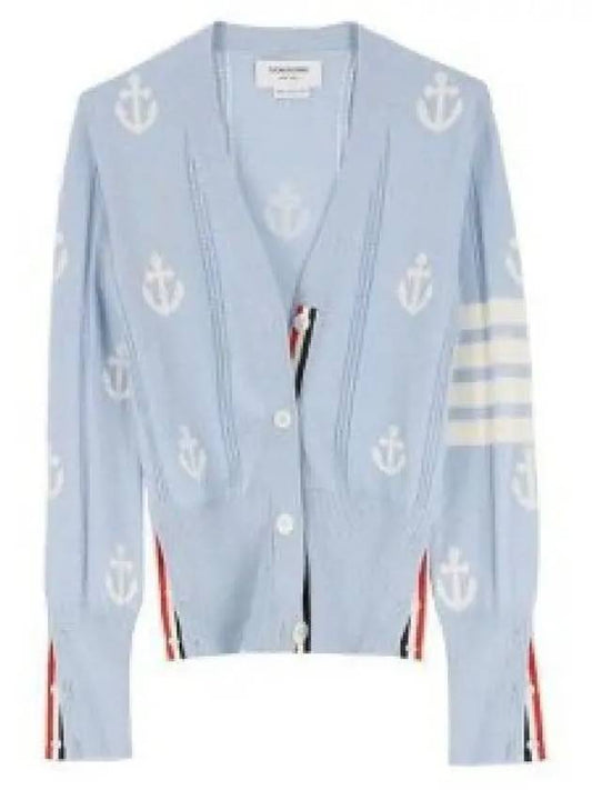 Anchor Pattern 4 Bar Stripe Cardigan Light Blue - THOM BROWNE - BALAAN 2