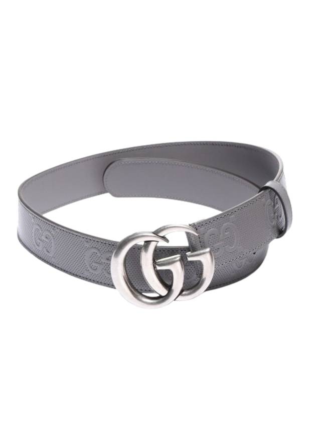 GG Marmont Emboss Leather Belt Grey - GUCCI - BALAAN 1