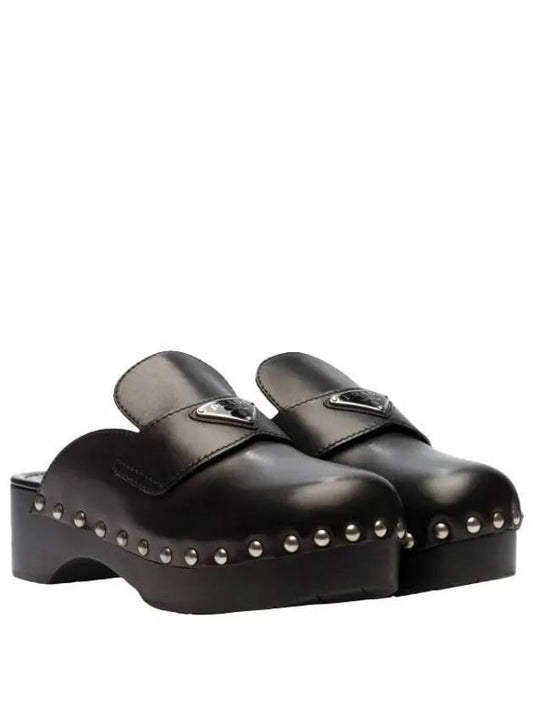 Studded Leather Cloak Mule Black - PRADA - BALAAN 2