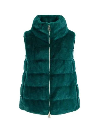 Women s fur zip up goose down padded vest dark green 270976 - HERNO - BALAAN 1