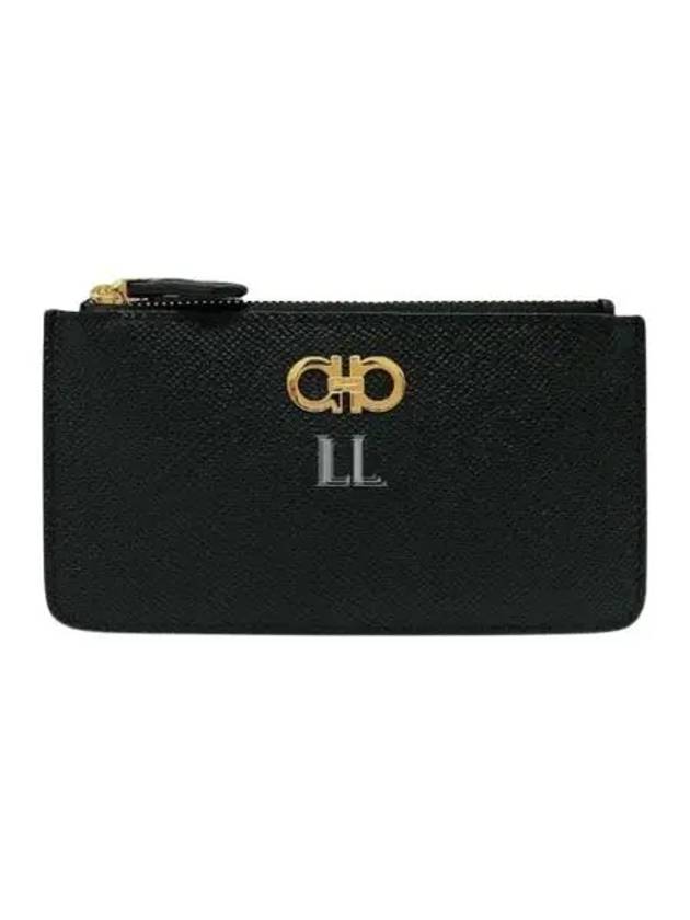 Gancini Zipper Card Wallet Black - SALVATORE FERRAGAMO - BALAAN 2