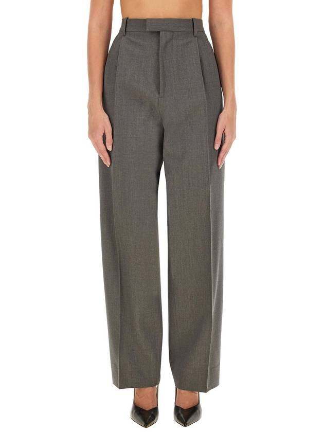 Pleated Straight Pants Grey Melange - BOTTEGA VENETA - BALAAN 2