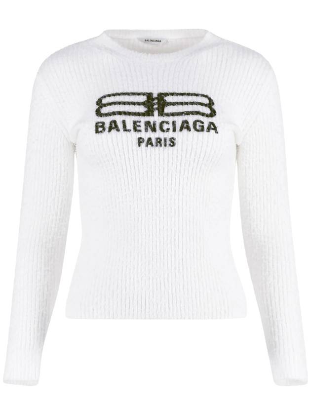 BB Logo Crew Neck Knit Top White - BALENCIAGA - BALAAN 1