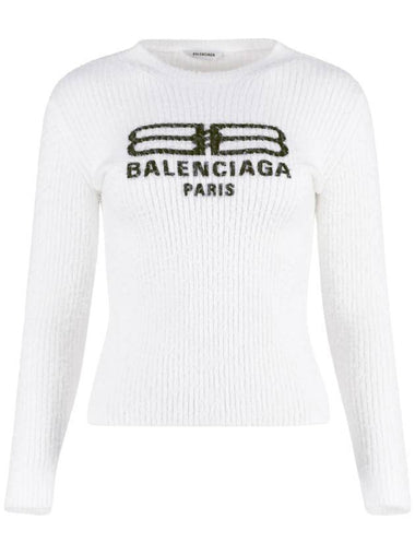 BB logo crew neck knit top white - BALENCIAGA - BALAAN 1