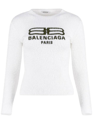 BB logo crew neck knit top white - BALENCIAGA - BALAAN 1