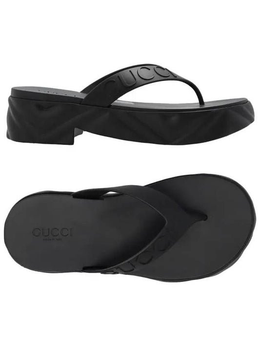 Women's Logo Thong Platform Flip Flops Black - GUCCI - 2