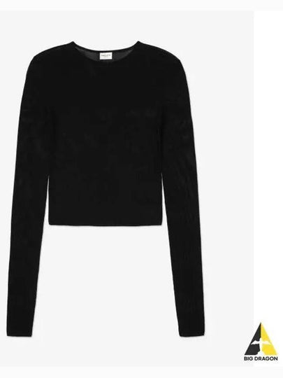 Crew Neck Rib Crop Knit Top Black - SAINT LAURENT - BALAAN 2