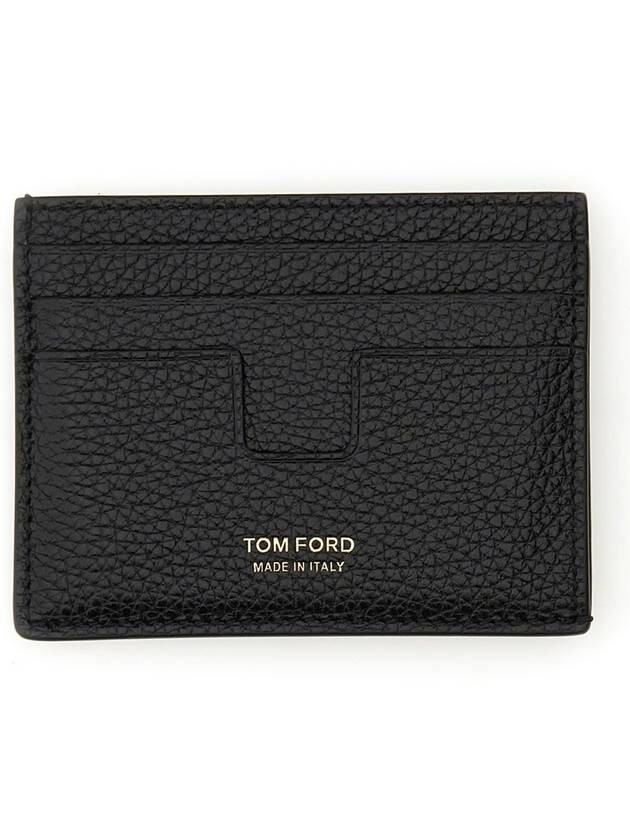 T-Line Logo Grain Leather Card Wallet Black - TOM FORD - BALAAN 3