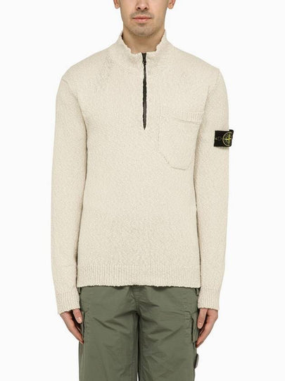 Half Zip-up Loose Fit Uneven Cotton Yarn Knit Top Beige - STONE ISLAND - BALAAN 2