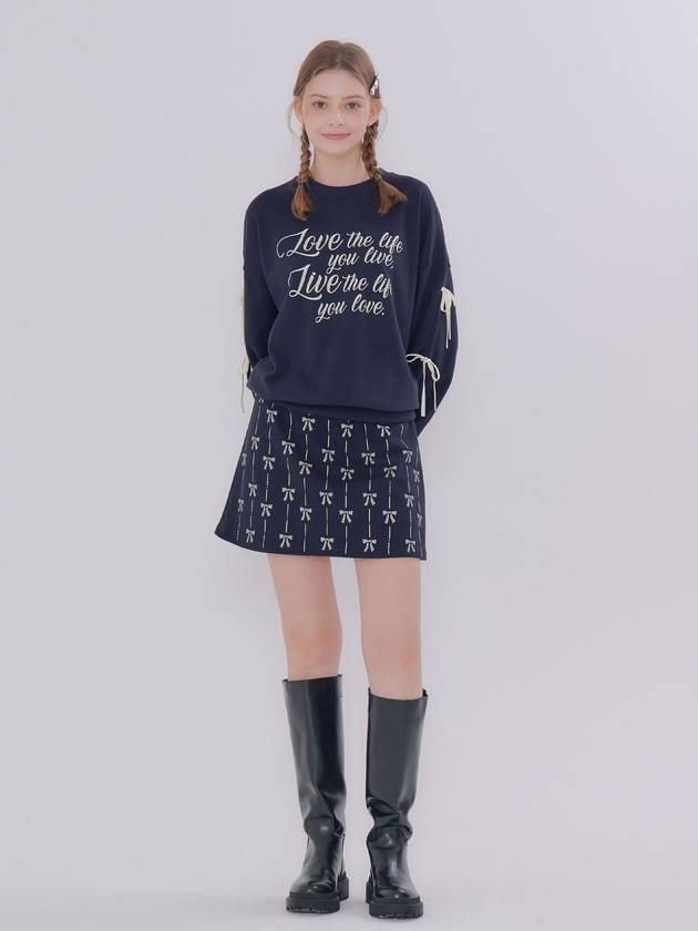 Ribbon Printing Pants A-Line Skirt Navy - METAPHER - BALAAN 4