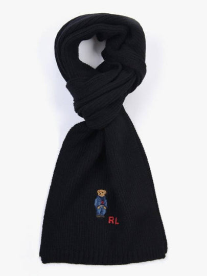 Embroidery Polo Bear Wool Muffler Black - POLO RALPH LAUREN - BALAAN 2