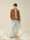 Suede High Neck Jacket Camel - KINETO - BALAAN 2