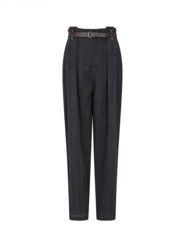 Women s Belted Wool Herringbone Pants Charcoal 270811 - EMPORIO ARMANI - BALAAN 1