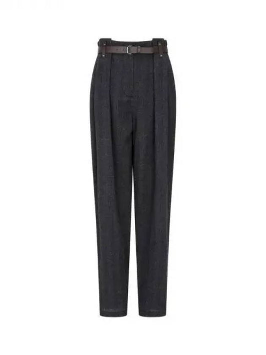 Women s Belted Wool Herringbone Pants Charcoal 270811 - EMPORIO ARMANI - BALAAN 1