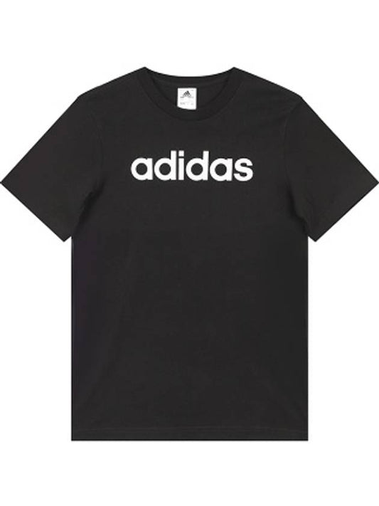 Essentials Linear Embroidered Logo Single Jersey Short Sleeve T-Shirt Black - ADIDAS - BALAAN 1