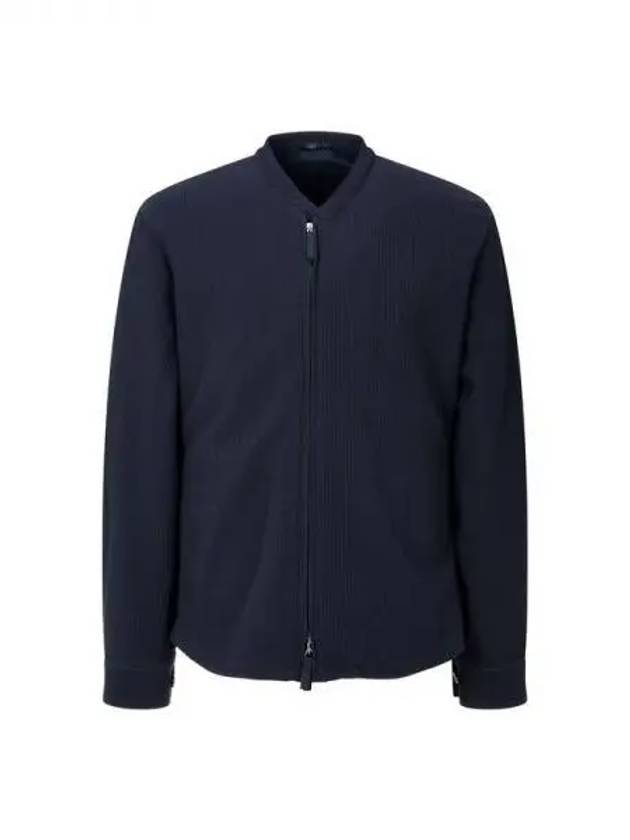 Men s Wool Blend Ribbed Zip Up Jacket Dark Navy 270780 - GIORGIO ARMANI - BALAAN 1