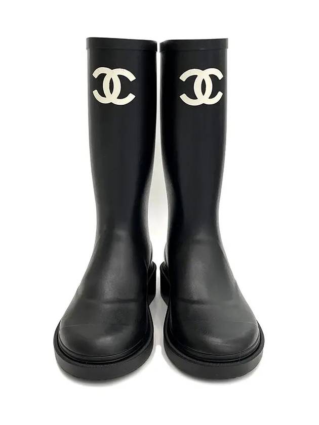 CC logo cow chalk rain boots 38 black 4ET1197 - CHANEL - BALAAN 1