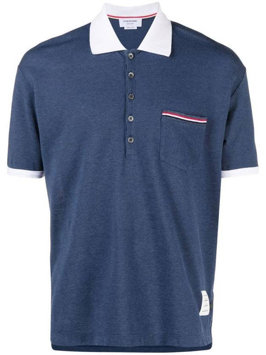 Solid Fine Pique Oversized Short Sleeve Polo Shirt Blue - THOM BROWNE - BALAAN 1